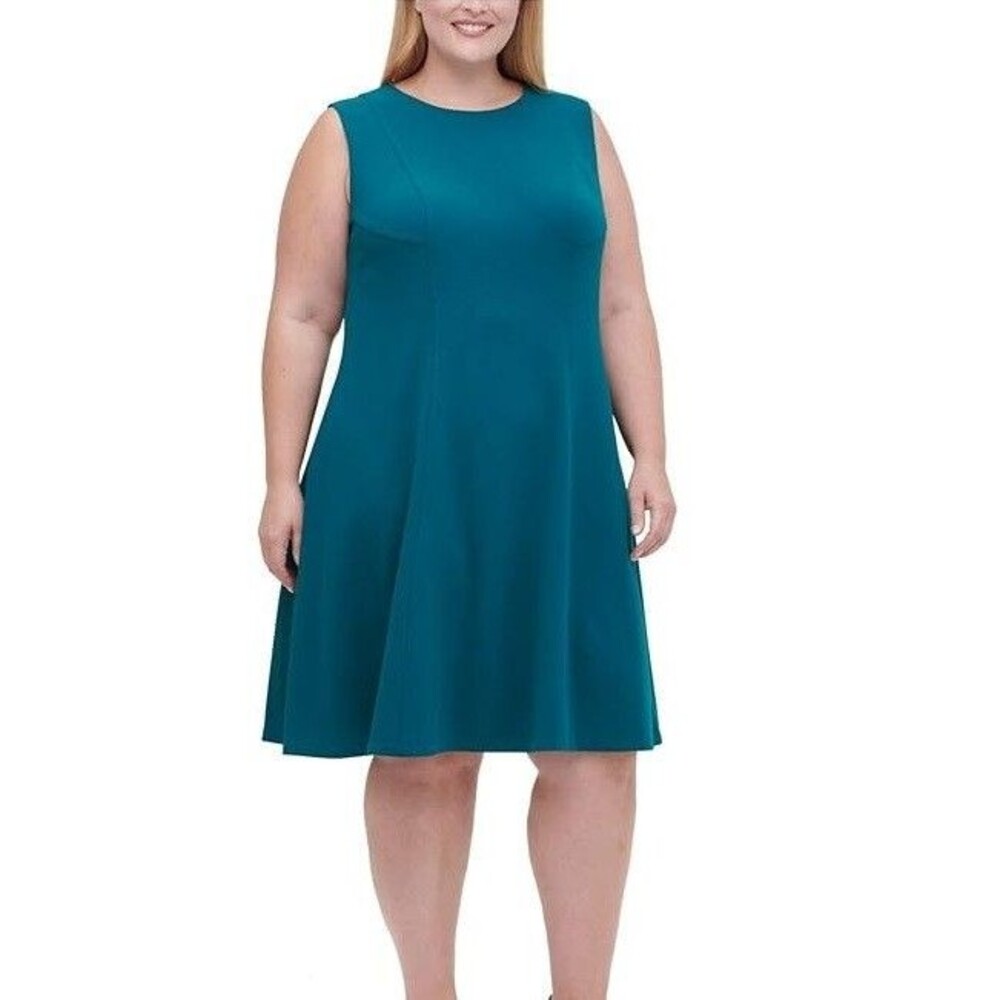 Tommy Hilfiger Womens Plus 16W Forest Green Sleeveless Knee Length Dress NWTDF38
